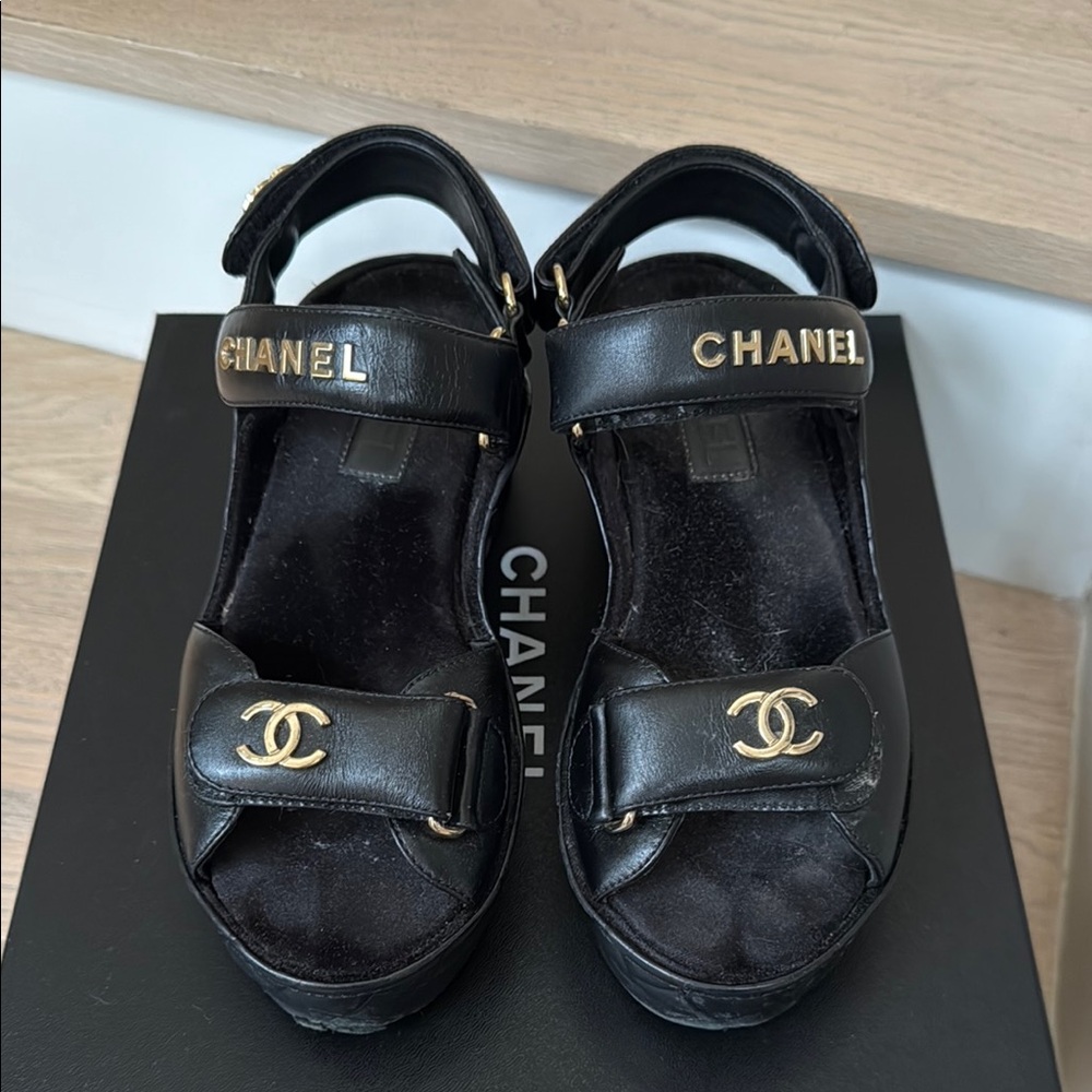 CHANEL Black Chunky Platform Sandals - Picture 6 of 9